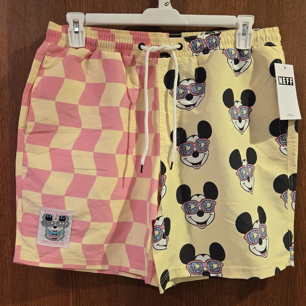 NEW Neff Pink and Yellow Mickey Mouse Swim Trunks